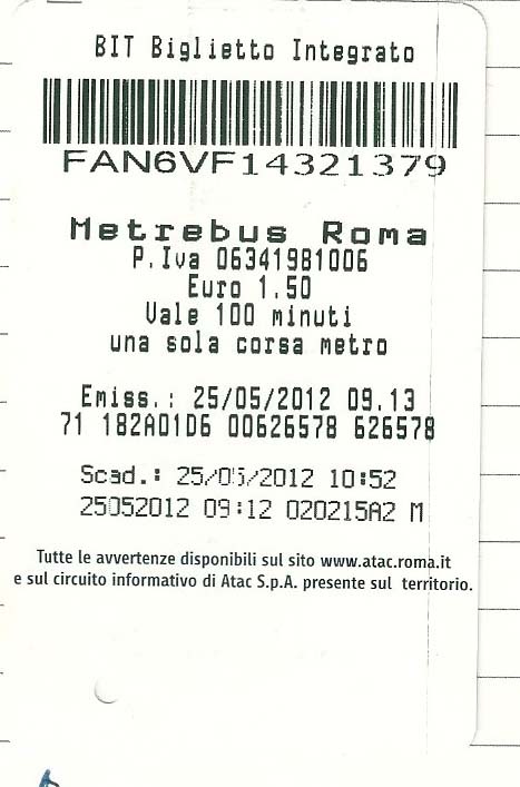 ローマのメトロ チケット