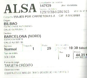 ビルバオからバルセロナまでのバスチケット